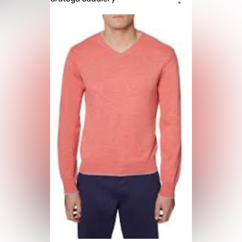 NWT Hickey Freeman Style GH7200NS V-Neck Pima Cotton Sweater in Coral